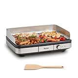 Tefal Maxi Plancha Elektro-Tischgrill CB690D, Extra groß, Antihaft Teppanyaki Platte, Leichte Reinigung, Innen und außen nutzbar, Inkl. abnehmbarem Windschutz + Spatel, 2300W, Schwarz/Silber