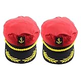 Garneck 2 Stück Bestickte Kapitänsmütze für Erwachsene Atmungsaktive Matrosenmütze Leichtes Design für Cosplay Themenpartys und Alltagsmode Rote Yacht Boot Mütze
