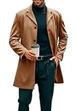Runcati Herren Mantel Lange Trenchcoat Slim Fit Winter Kerbkragen Jacke Einreiher Business Overcoat Khaki L
