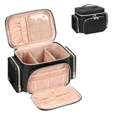 Kosmetiktasche Groß, Reise Make Up Tasche Damen Schminktasche mit Pinselhalter Fach, Portable Makeup Bag Organizer (schwarz)
