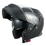 MY Motorrad Klapphelm Integralhelm 935 ,ECE 22.06 Zertifiziert Modular Helm mit Doppelvisier für Damen Herren (Mattschwarz, XXL)