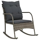 vidaXL Garten Schaukelstuhl, Schaukelsessel mit Kissen, Relaxstuhl für Garten Terrasse Balkon, Relaxsessel Gartenstuhl, Grau Poly Rattan
