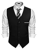COOFANDY Herren Weste Anzugweste V-Ausschnitt Slim fit Formale Hochzeit Einfarbige Elegant Herrenwesten Business Party Smoking Weste Schwarz L