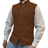 Generisch Herren Vintage Hochzeit Gilet Stand-Up mit Kragen Mock Tweed Westen Retro Herringbone Button Business Work Jagd Weste China Style Waistcoats