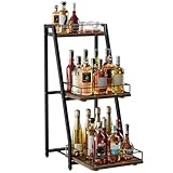 Nuovoware 3-Tier Abgestufte Liquor Cabinet Mini Bar, Weinregal Freistehend Boden für Whiskey, Ecke Liquor Flasche Display Regal mit Zäunen Slide Schublade für Home Küche Esszimmer Wohnzimmer, Schwarz