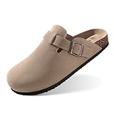 Comwarm Unisex Clogs Wildleder für Damen aus Leder Weiches rutschfest Pantoletten mit Premium Fußbett