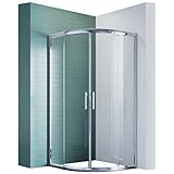 SONNI Duschkabine 90x90 Rund Viertelkreis Doppel Schiebetür Echtglas Duschtür Runddusche Duschabtrennung