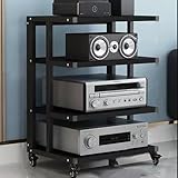 HiFi-Rack, AV-Schrank, Media-Ständer mit Bremsrad, 4 Etagen, Stereo-Rack, Eck-Audio-Tower, offener Audio-Schrank, schwarz, ideal für Audio- und Video-Komponenten