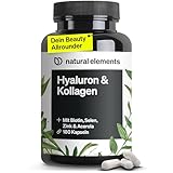natural elements Hyaluronsäure Kollagen Komplex - 180 Kapseln - Angereichert mit Biotin, Selen, Zink, Vitamin C aus Acerola & Bambusextrakt - Laborgeprüft