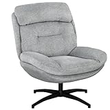 HOMCOM Sessel Drehbar Loungesessel mit Breiter Sitzfläche, Integrierter Armlehne, Gepolstert Relaxsessel mit Wasserabweisend Chenille-Optik, Stahlbeine, für Wohnzimmer, Grau