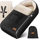 Kidiz® Babyfußsack Baby Fußsack Winterfußsack Babyschale mit Reißverschluss Kuschelsack Babydecke Kinderwagen waschbar verschließbarer Kopfteil,Tasche, passend für alle Kinderwagen, Schwarz