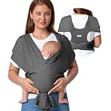 Momcozy Baby Tragetuch Neugeborene Schnalle, einfach zu tragenes Babytragetuch im T-Shirt-Design,für Babys von 3,6-15kg, verstellbares Schnallen-System für Taillenumfang von 76,2-119,4 cm, Grau