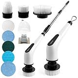 Timzeit Elektrische Reinigungsbürste 9 in 1 Elektrische Putzbürste mit austauschbaren Bohrbürstenköpfen Electric Cleaning Brush mit Verstellbarem Griff und 3000mAh Akku für Bad/Küche/Auto/Fliesen