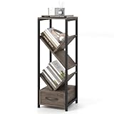 COSTWAY Bücherregal in Baumform, 4 Ebenen Standregal mit Schublade & Metallrahmen, CD- und DVD-Regal, Büroregal freistehend, Aufbewahrungsregal für Wohnzimmer, Schlafzimmer, 30,5 x 30,5 x 91,5 cm