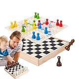 Schach-Set für Kinder – Kinder-Schachspiel, doppelseitig, Holz, tragbar, pädagogische Veranstaltung, interaktiv für Jungen, Mädchen, Erwachsene, Heimspaß