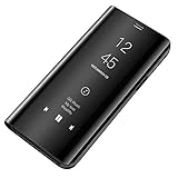 NA Kompatibel für Samsung Galaxy S8 Hülle Handyhülle,Spiegel PU Leder Flip Hülle mit Ständer Clear View Slim Stand Anti-Shock-PC Case Cover Schutzhülle für Galaxy S8 (Schwarz)
