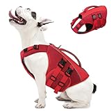 Queenmore Hunde Schwimmweste, Schwimmweste Hund Mittel, Verstellbar Hundeschwimmweste,Rettungsweste Mit Griff, Dackel Schwimmweste Französische Bulldogge,Bootfahren Surfen kajak, Rot, M