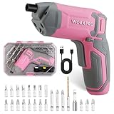 WORKPRO 3,6V Mini Exzenter-Akkuschrauber, Schrauberset mit 2000mAh Akku, 240RPM und 7Nm, ausgestattet mit LED-Licht, 24-teiligem Zubehör und Aufbewahrungskoffer, für Heimwerker und DIY-Projekte, Rosa