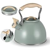Induction Tea Kettle - Kettle for Induction and Gas Stoves - 3 L Whistling Kettle with Wood Grain Handle - Kettle Induction Whistling Kettle Made of Stainless Steel