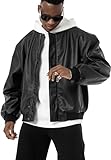 Lederjacke im Bomberjackenstil Kunstleder Oversized Schwarz L