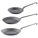 Tornwald-Schmiede Schmiedepfanne: 3er-Set kaltgeschmiedete Bratpfannen, Rauten-Prägung, Ø 20, 24 & 28 cm (Handgeschmiedete Pfanne, Pfannen Induktion, Schmiedeeiserne)