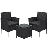 SONGMICS Balkonmöbel, Gartenmöbel-Set, aus PE-Polyrattan, Lounge-Set, Tisch und 2 Stühle, Terrassenmöbel, Outdoor, für Terrasse, Balkon, Garten, schwarz-grau GGF003B02