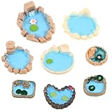 Abaodam 8 Stück Teiliges Mikrolandschaft Teichdeko aus Langlebigem Resin mit Realistischen Lotusblumen und Pflanzen Vielseitig Kombinierbare Gartendeko für Miniaturgärten und