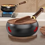 2025 Unbeschichtete Eisenpfanne,Japanische handgeschmiedeter Antihaftpfanne,Anti-Verbrennungs-Kochpfanne mit langanhaltender Eisenverarbeitung, Gas/Induktionsherde (Holzdeckel, 24cm)