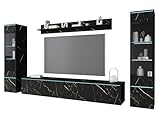 MINIO go for it - Wohnwand 4-Teilig Set Veve 2 I Hängend oder Stehend I 2X Hochschrank-Vitrine I Lowboard Wandboard I Laminierte Spannplatte I San Sebastian - LED Beleuchtung