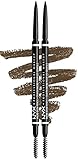 NYX Professional Makeup Micro Brow Pencil Doppelpack, Doppelseitig mit ausdrehbarem Augenbrauenstift und Bürstchen, Vegane Formel, Farbton: Ash Brown