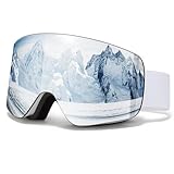 Skibrille OTG für Unisex,YH227 Snowboard Brille mit Anti-Rutsch Kopfband UV-Schutz Anti-Nebel,Ski Goggles Vollständig Plattiertes REVO Einstellbare,Skibrillen für Skifahren (02-Silber/Weiß (VLT13 %))