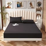 FANSU Spannbettlaken Spannbetttuch Bett, Unifarben Polyester Bettlaken 30cm Extra Tiefe Taschenlaken Weiche Bequem Spannbetttuch für Einzelbett Doppelbett Boxspringbett (schwarz,100x200+30cm)