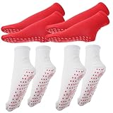 VICASKY 4 Paare Selbstwärmende Dicke Winter socken für Damen und Herren Atmungsaktive Elastische Baumwoll socken für Outdoor aktivitäten Wie Skifahren Wandern und Snowboarden Weiß und Rot