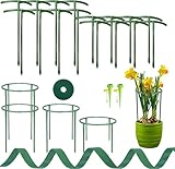 Kakveiai 16 Stück Pflanzenstütze für Garten, Rankhilfe Zimmerpflanzen, Blumenstütze, mit Pflanzenbinder, Freies Spleißen, für Topfpflanzen, staudenhalter klein, Tomaten, Rose(8Stück 25cm+8Stück15cm