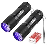 LE LED UV Schwarzlicht Taschenlampe mit 9 LEDs, mini UV Lampe Ultraviolettes Licht mit 395nm für Geocaching, Heimtierurindetektoren, Haustiere Urin-Detektor usw. Inklusive 6 AAA Batterien
