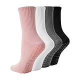 BONANGEL Pilates Socken Damen (4 Paar) Rutschfeste mit Noppen Antirutsch Socken für Schwanger Stoppersocken für Yoga