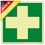 Schild Erste Hilfe | extra langnachleuchtend | PVC selbstklebend 148 x 148 mm | gemäß BGV A 8 DIN 67510
