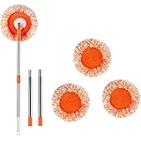360 Grad drehbares Wischmopp-Set mit 4 abnehmbaren Stangen und 4 austauschbaren Moppköpfen, verstellbare runde Mikrofaser-Staubmopps, Fensterreinigungsset für Bodenwand