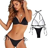Anseom Damen Dreieck Bikini Set, Triangel String Oberteil mit Hose, Sexy Brazilian Thong Bekinis, Zweiteiligwe Badeanzug für Summer (DE/NL/SE/PL, Alphanumerisch, M, Regular, Regular, Schwarz)