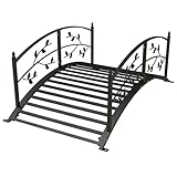 Outsunny Gartenbrücke – Beckenbrücke – Gartendekoration Maße: 119 x 67 x 47 cm (L x B x H) mit Geländer, Motiv Rebe, Stahl, Schwarz