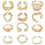 12 Stück Gold Chunky Ringe,Goldene Ringe, Ringset Gold,für Frauen,Vintage Knuckle Ring Einfacher Offen Rings Chunky Dick Goldringe für Freundinnen, Passend Zu Outfits & Party-Accessoires