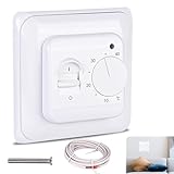 Raumthermostat Fußbodenheizung 230V 16A Mechanischer Raumthermostat mit Fühler Manueller Raumthermostat Mechanisch Thermostat Fussbodenheizung Unterputz Weiß
