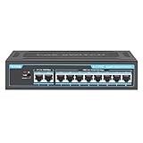 TEROW Gigabit-Netzwerk-Switch mit 10 Ports: mit 8 PoE+ 2 Uplink-Ports, 802.3af/at-konform, Plug & Play, mit geschirmten Ports, Verkehrsoptimierung und leisem lüfterlosem Design
