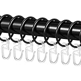 50 Stück Metall Gardinenringe, Schwarz Vorhangringe Duschvorhangringe Curtain Ringe mit 50 Stück Kunststoff Gardinenhaken für Fenster Tür Duschvorhänge, 32 mm Innendurchmesser - Schwarz