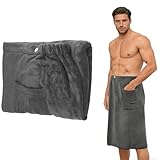 Saunakilt Herren, Verstellbar, 70 x 140 cm, Schnelltrocknendes Saunahandtuch für Sauna, Fitnessstudio, Dusche und Strand, Komfortabel und Elastisch, Ideal als Saunatuch Herren oder Duschtuch(Grau)