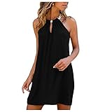 Elegante Freizeitkleider für Damen, Neckholder-Kleid, Knie-Ausschnitt, oberhalb leger, ärmellos, Strandkleid, Damenkleid, Schwarz , S