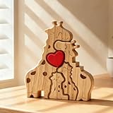 TECHEEL Personalisiertes Holzkunstpuzzle Giraffenfamilie Holzpuzzle Familienpuzzle aus Holz Giraffen Familie Kunstpuzzle aus Holz Familien Puzzle Geschenk für Familie Bürodekoration
