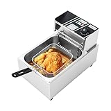 CzyuRachel 2500W Fritteuse mir Praktischer Deckel, 6L Edelstahl Friteuse mit öl Öl-Friteuse mit Fett Automatische Thermostat mit Deckel und Trennbrett für Rückstände, Silber