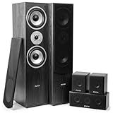 Fenton HF5B - Heimkino Soundsystem für Audiosystem 1150 Watt - 5.0 Surround Sound System, 5-teiliges Standlautsprecher Set, Heimkino Musikanlage, für Zuhause, Wohnzimmer - Holz Schwarz