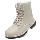 Topwolve Damen Stiefel Wasserdicht Kurzschaft Stiefeletten Frauen Winterstiefel Warm Gefüttert Schneestiefel,Beige(mit Gefüttert),37 EU